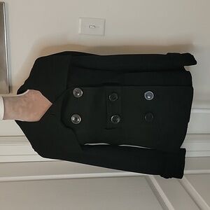 Sugarfly Size S, Black Double Breasted Pea Coat, Wool Blend. Gently Used Cond.